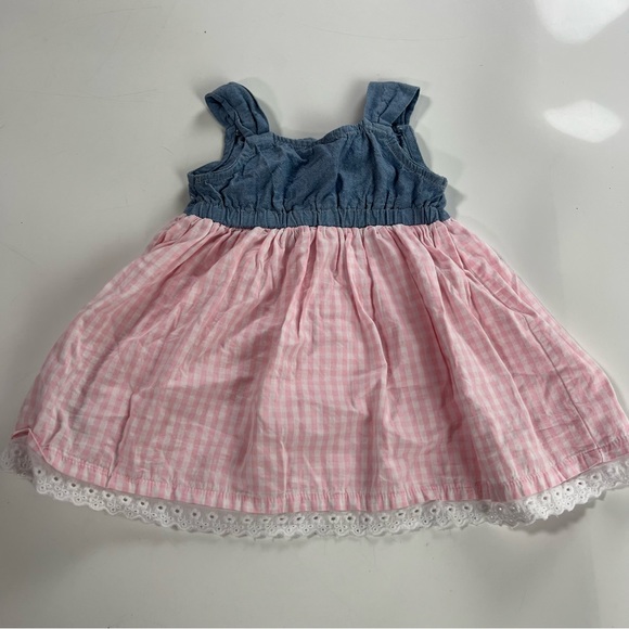 Calvin Klein girl’s pink flannel and jeans dress  6-9 months m141-18 - Picture 2 of 4